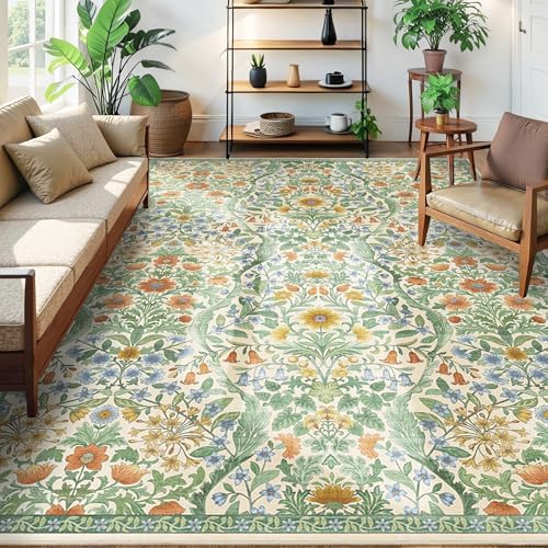 8x10 Large Area Rug Floral Botanical Boho Carpet for Living Room by NakedCloud