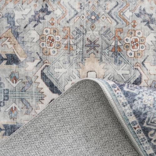RUUGME Washable Runner Rug 2.6'x12' - Vintage Kitchen Area Rug Stain Resistant Rugs for Living Room Bedroom Laundry Room Mat Distressed Rug Hallway Floor Carpet Runner for Bathroom(Grey/Blue) - Image 6