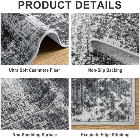 PLHXFR 6x9 Area Rug Living Room: Abstract Washable Carpet Dark Black - Image 5