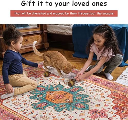 Moynesa Ultra-Thin Washable Pink Area Rug - 6x9 Large Boho for Girls Bedroom, Dining Room, Non-Shed Playroom, Office, Indoor Printed Boho Floor Carpet for Living Room Decor - Image 5