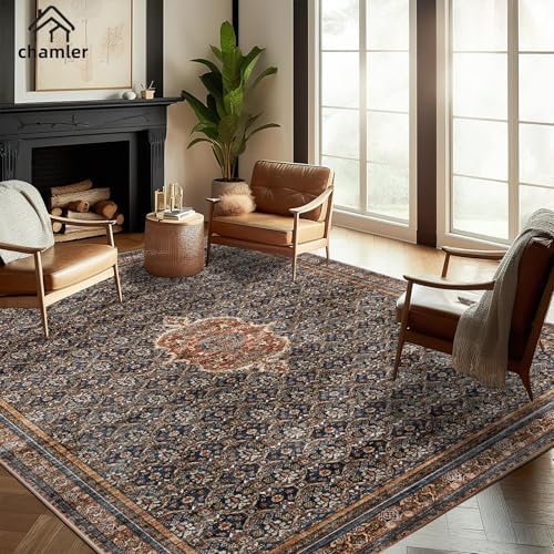 chamler Area Rug 8x10 Washable Vintage Rug Traditional Mat Distressed Indoor Foldable Thin Retro Accent Floral Large Rugs Non Slip Carpet for Living Room Dining Room Office by Unknown