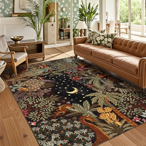GarveeHome 5x7 Jungle Area Rug Washable Rugs for Living Room Bedroom, Soft Low Pile Non Slip Accent Floor Mat Animal Print Throw Rug Indoor Carpet Dining Room Playroom - Image 3