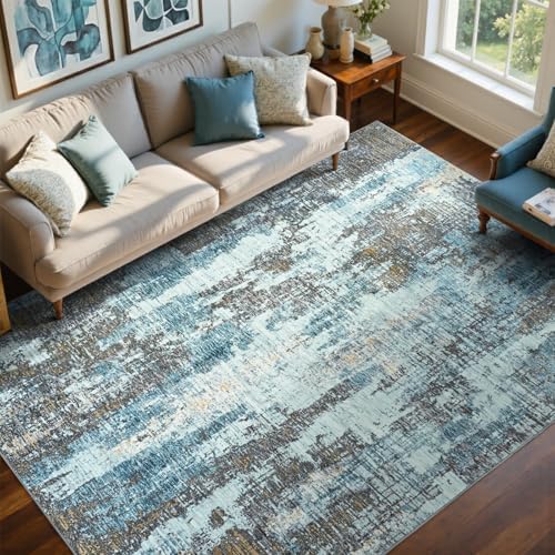 6x9 Ft Area Rugs for Living Room, Soft Non-Slip Washable Rugs Modern Abstract Pattern Carpet for Bedroom Indoor Floor Nursery Home Decor (Blue) by Cuzwlovita