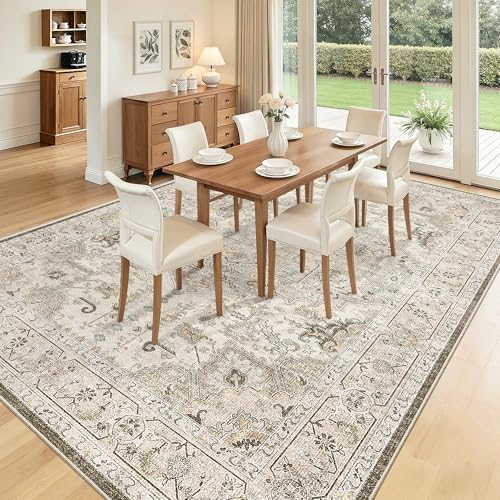 Madane 8x10 Area Rugs for Living Room, Non-Slip Washable Rug, Ivory/Brown - Image 4