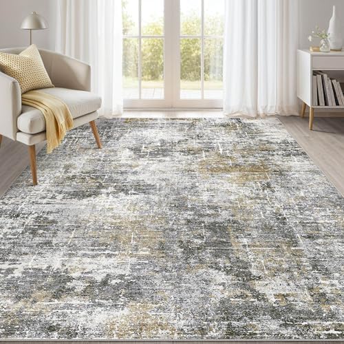 kakania Abstract 6x9 Area Rugs for Living Room: Washable Rugs Black Gold by kakania
