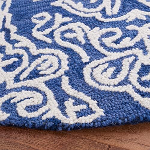 SAFAVIEH Blossom Collection Area Rug - 6' Round, Navy & Ivory, Handmade Wool, Ideal for High Traffic Areas in Living Room, Bedroom (BLM112N) - Image 4