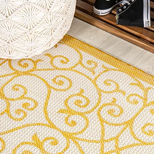 JONATHAN Y Vintage Filigree Indoor Outdoor Runner Rug 2X8 Cream/Yellow, Madrid Textured Weave for Backyard, Patio, Porch, Easy-Cleaning, High Traffic, Pet-Friendly, Non-Shedding (SMB107D-28) - Image 5