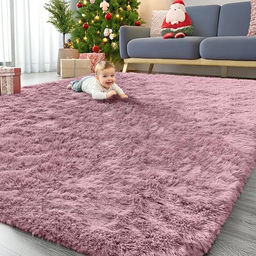 OLANLY 9x12 Machine Washable Large Area Rugs for Living Room, Bedroom, Soft Fluffy Shaggy Bedside Rug, Indoor Floor Carpet for Kids Girls and Boys, Dorms, Nursery, Home Decor Aesthetic, Blush by OLANLY