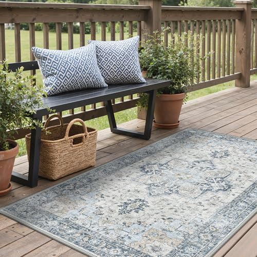 GENIMO Indoor Outdoor Rug, Washable for Patio and Deck, Light Blue, 3x5 - Image 4