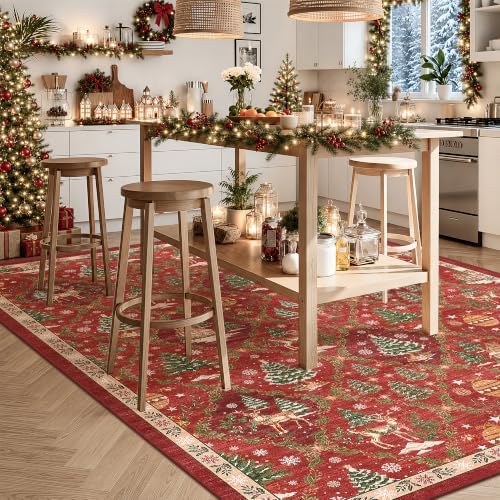 Christmas 8x10 Area Rugs for Living Room, Red Washable Xmas Bedroom Rug - Image 5