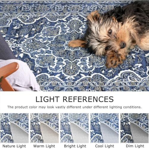 KUTA Vintage Rug 3x5 Area Rugs for Entryway Blue Beige Washable Kitchen Rug - Image 4