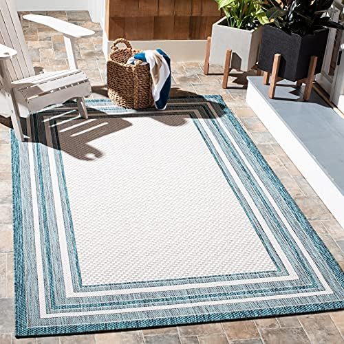 SAFAVIEH Washable Rug Outdoor Courtyard Collection - 2'7" x 5', Ivory & Teal, Non-Shedding & Easy Cleaning, Ideal for Patio, Backyard, Mudroom (CY8475-53512) by Unknown