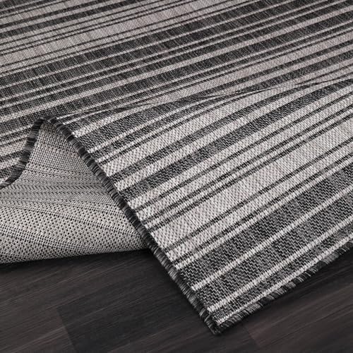 Luul Home Stripe Outdoor Rug 10x14 Washable Outside Carpet for Indoor Patio Porch Waterproof Easy Cleaning Non Shedding Area Rugs Dark Gray 10 x 14 - Image 3