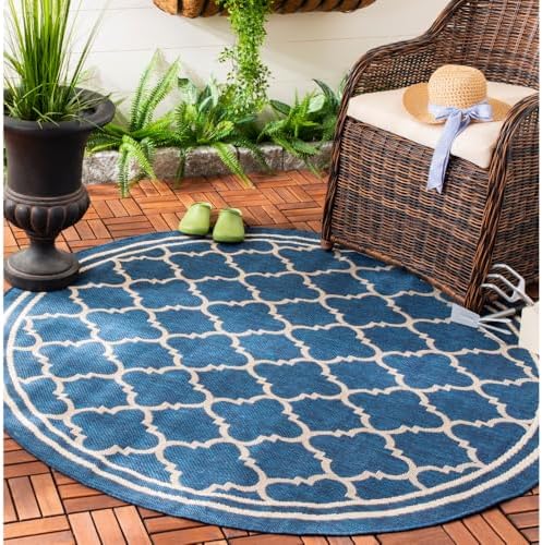 SAFAVIEH Washable Rug Outdoor Courtyard Collection - 5'3" Round, Navy & Beige, Non-Shedding & Easy Cleaning, Ideal for Patio, Backyard, Mudroom (CY6918-268) by Unknown