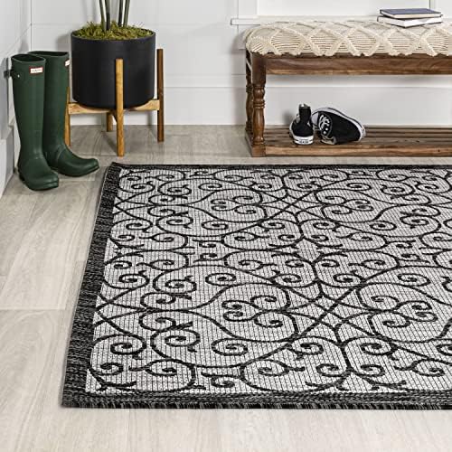 JONATHAN Y Vintage Filigree Indoor Outdoor Area Rug 10X14 Light Gray/Black, Madrid Textured Weave for Backyard, Patio, Porch, Easy-Cleaning, High Traffic, Pet-Friendly, Non-Shedding (SMB107E-14) - Image 3