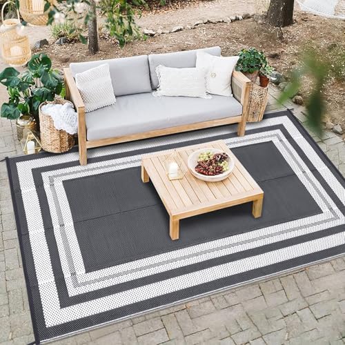 GAOMON Outdoor Rug 10x14 Large Rug Outdoor Plastic Straw Rugs Easy Clean Waterproof Reversible Mat Lightweight Camping Rugs for Patio Porch RV Backyard Pool Deck Picnic Beach Trailer Border-Grey/White - Image 6