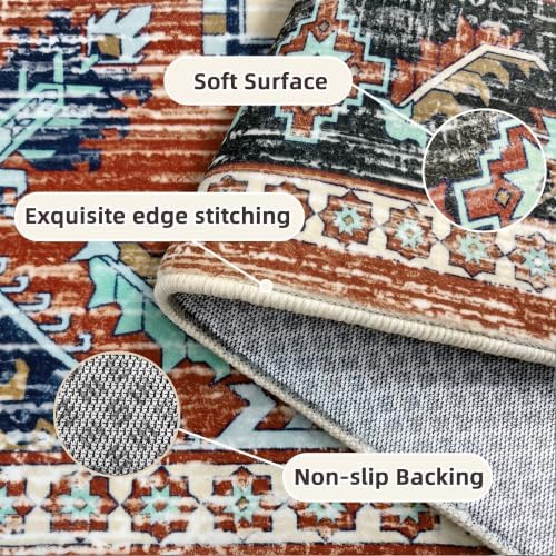 Area Rugs 3x5 Washable Non-Slip Boho Indoor Carpets, Taupe Red