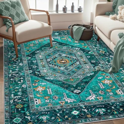 SERISSA 3x5 Washable Non Slip Boho Area Rug for Bedroom，Teal - Image 5
