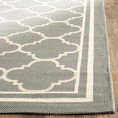 SAFAVIEH Washable Rug Outdoor Courtyard Collection - 4' Square, Anthracite & Beige, Non-Shedding & Easy Cleaning, Ideal for Patio, Backyard, Mudroom (CY6918-246) - Image 4