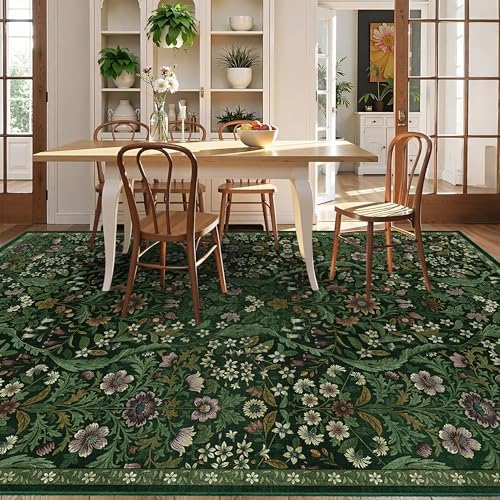Floral Area Rug 5x8 Botanical Washable Carpet for Living Room - Image 3