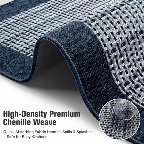 StepRite Kitchen Rugs 2 PCS, Kitchen Mats for Floor, 20"x32"+20"x60", Navy - Image 3