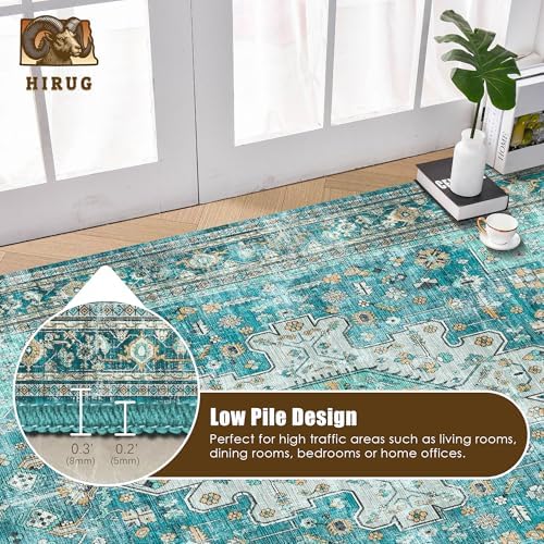 Washable Area Rug 3' x 5 ' Vintage Traditional Persian Mat - Foldable Distressed Non-Slip Machine Washable Carpet for Living Room Bedroom Kitchen Home Decor - Teal and Gold - Image 5