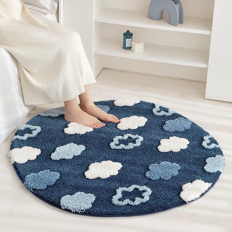 Poowe Clouds Round Kids Rug Alphabet Soft Area Rug Non Slip for Children Toddlers Bedroom (Round 31.5") - Image 4