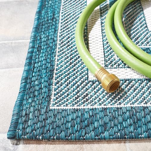 SAFAVIEH Washable Rug Outdoor Courtyard Collection - 2'3" x 10' Runner, Ivory & Teal, Non-Shedding & Easy Cleaning, Ideal for Patio, Entryway, Mudroom, Hallway, Kitchen (CY8475-53512) - Image 3