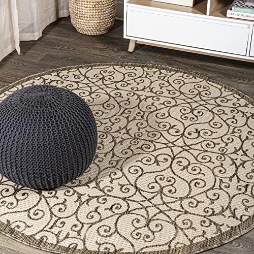 JONATHAN Y Vintage Filigree Indoor Outdoor Round Area Rug 9 Ft Beige/Brown, Madrid Textured Weave for Backyard, Patio, Porch, Easy-Cleaning, High Traffic, Pet-Friendly, Non-Shedding (SMB107B-9R) by JONATHANY