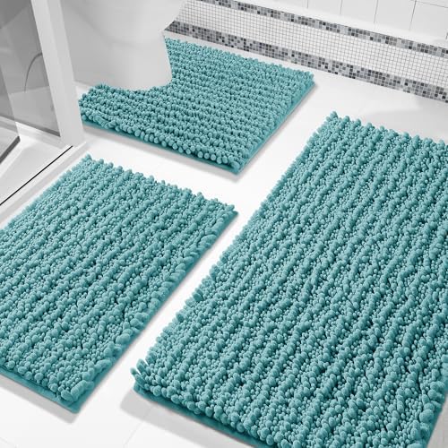 Yimobra Bathroom Rug Set 3 Piece, Super Absorbent Bath Mat Set, Teal Blue by Yimobra
