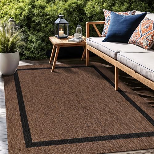 Luul Home Bordered Outdoor Rug 8x10 Washable Outside Carpet for Indoor Patio Porch Waterproof Easy Cleaning Non Shedding Area Rugs Nut Brown - Black 8 x 10 - Image 6