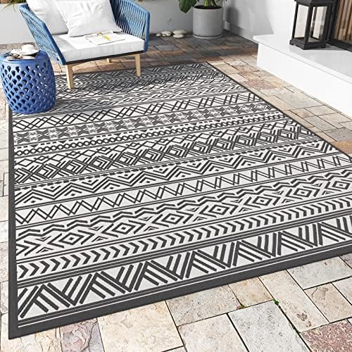 Outdoor Rug Carpet 9x12 ft, Flatweave Textured Outdoor Patio Rug Non Slip Indoor Outdoor Rugs with Rubber Particles Backing Boho Outdoor Area Rug for Patio Deck Front Porch Backyard Balcony by MontVoo