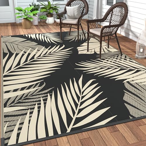 GENIMO Outdoor Rug, Waterproof Plastic Rugs for Patio, 4'x6' Black Beige by GENIMO