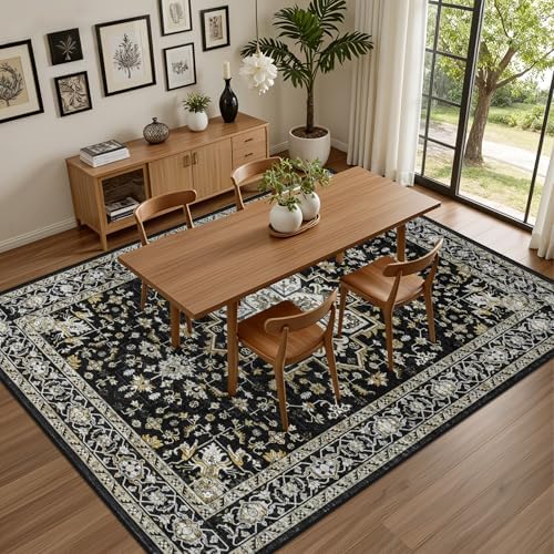 4x6 Area Rugs Living Room: Washable Rug for Bedroom Black Gold - Image 4