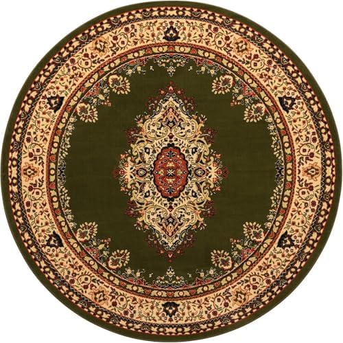 Unique Loom Reza Collection Traditional Persian Style Area Rug, 8' 0" x 8' 0", Olive/Ivory - Image 3