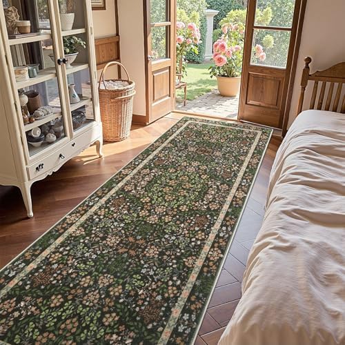 jinchan 3x8 Washable Hallway Runner Rug, Floral Non-Slip, Black - Image 2