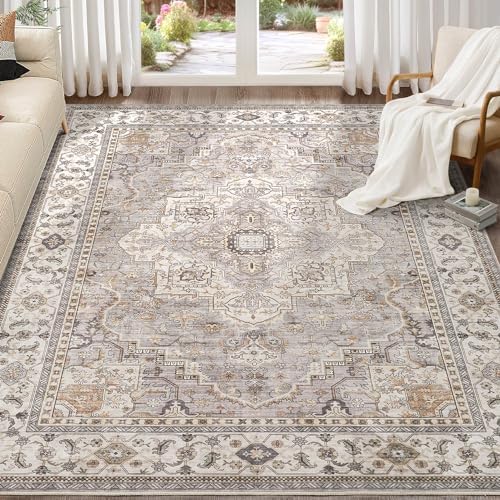 EIEIHOUSE 8x10 Area Rug Washable Vintage Rugs for Living Room Grey Brown by EIEIHOUSE