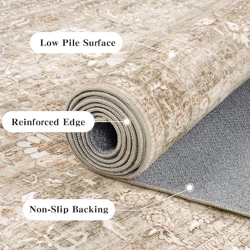 2x5 Washable Kitchen Runner Rug Non-Slip Vintage Khaki Throw Carpet - Image 7