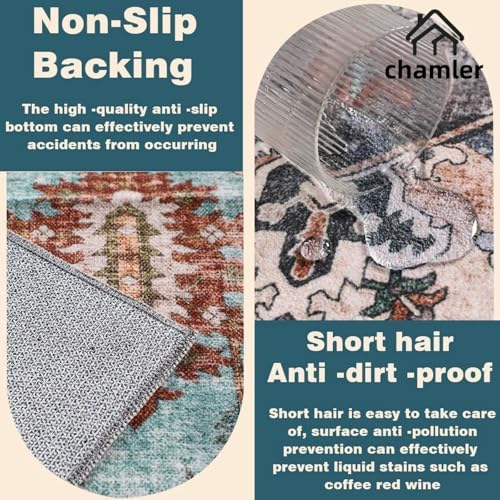 chamler 9x12 Washable Area Rug Boho Chic Medallion Distressed Design Non-Shedding Easy Care Ideal for High Traffic Areas in Rugs for Living Room Bedroom Office Coffee Table Large Carpet - Image 5