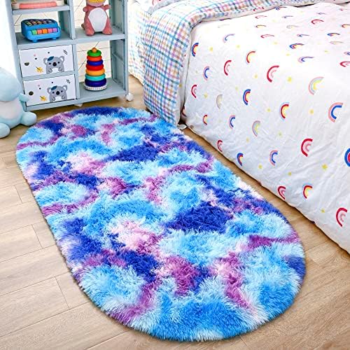 Noahas Oval Fluffy Purple Rainbow Rug 2.6X5.3 Small Kids Rugs for Bedroom Girls And Boys Aesthetic,Bedside Bedroom Rug,Ultra Soft Runner Carpet Modern Shaggy Nursery Area Rugs Home Decor'' by ModernHomeDecor