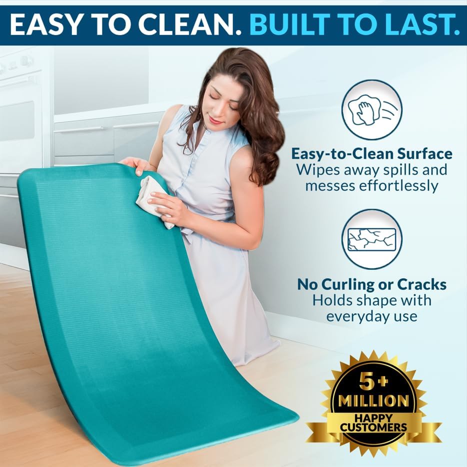 ComfiLife Anti Fatigue Floor Mat – 3/4 Inch Thick Perfect Kitchen Mat, Standing Desk Mat – Comfort at Home, Office, Garage – Durable – Stain Resistant – Non-Slip Bottom (24" x 70", Teal) - Image 5