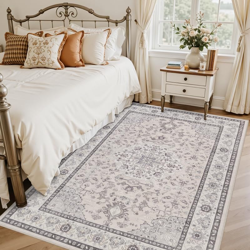 6x9 Area Rugs Living Room: Bedroom Washable Carpet Beige & Grey - Image 2