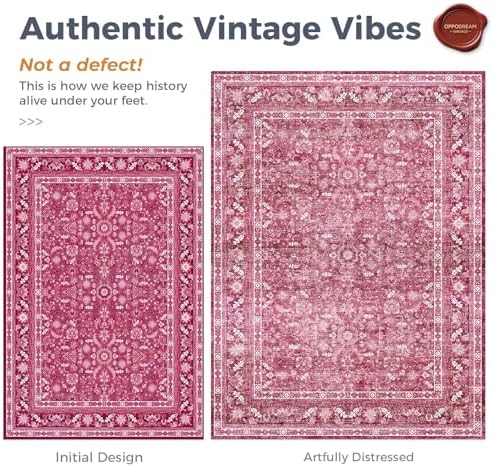 OPPODREAM Vintage Hot Pink Area Rugs 8x10, Washable Rug for Living Room - Image 3