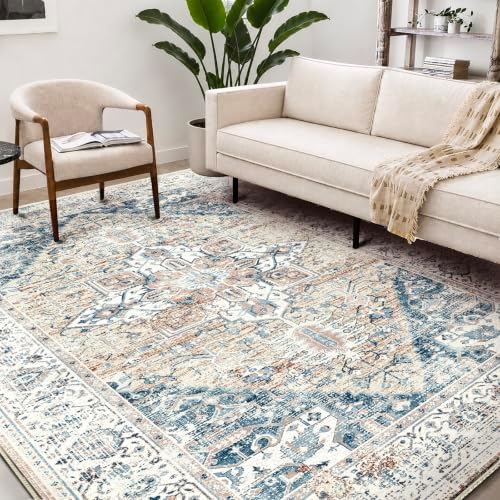 CHAMPLANT Retro Washable Area Rug 4X6 Washable Living Room Boho Chic Medallion Distressed DesignIndoor Non-Slip Large Accent Throw Rug for Kitchen Bedroom Office Carpet - Image 2