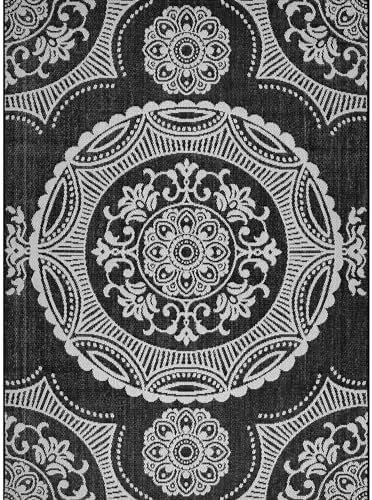 Luul Home Medallion Outdoor Rug 8x10 Washable Outside Carpet for Indoor Patio Porch Waterproof Easy Cleaning Non Shedding Area Rugs Black 8 x 10 - Image 2