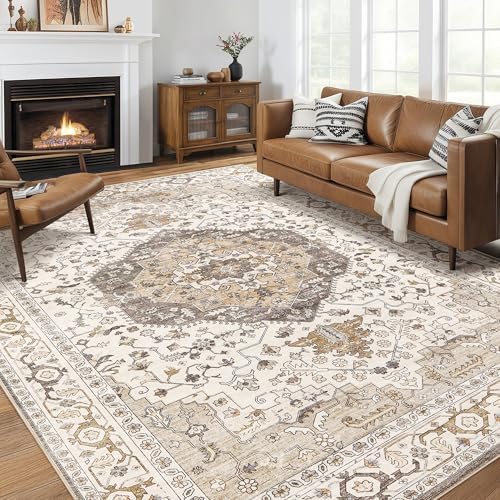 12x15 Area Rugs for Living Room - Large Carpet Ultra Thin Soft Washable Oriental Vintage Floral Distressed Big Indoor Carpets for Bedroom Nursery Dorm Home Decor Aesthetic - Camel/Beige by homewill
