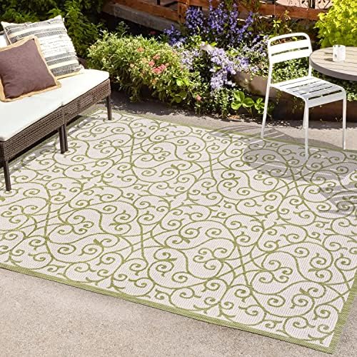 JONATHAN Y Vintage Filigree Indoor Outdoor Area Rug 4X6 Green/Cream, Madrid Textured Weave for Backyard, Patio, Porch, Easy-Cleaning, High Traffic, Pet-Friendly, Non-Shedding (SMB107H-4) - Image 4