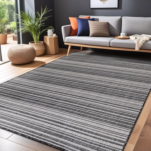 Luul Home Stripe Outdoor Rug 6x9 Washable Outside Carpet for Indoor Patio Porch Waterproof Easy Cleaning Non Shedding Area Rugs Dark Gray 6 x 9 - Image 4