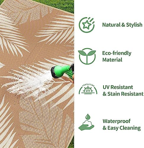 GENIMO Outdoor Rug, Waterproof Plastic Rugs for Patio, 5'x8' Brown Beige - Image 6