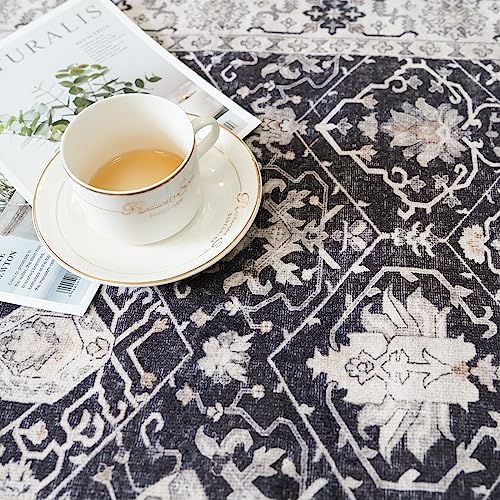 Hallway 2x5 Washable Runner Rug: Oriental Stain Resistant Kitchen Entryway Rugs Farmhouse Ultra Soft Bathroom Bedroom Print Floor Mat Thin Non Slip Indoor Carpet for Living Room Laudry(2X5,Black) - Image 5